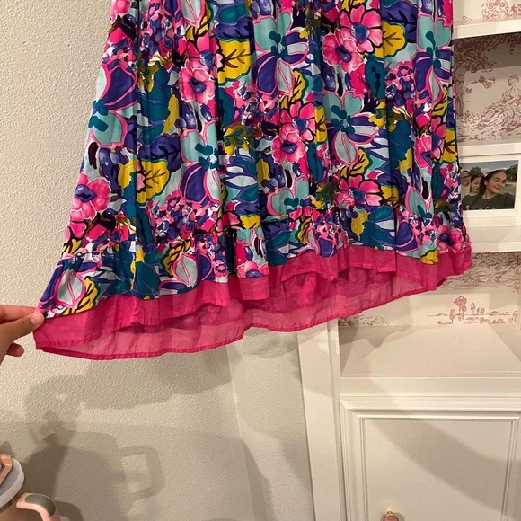 Umgee Pink and Blue Casual Sundress with V-neck Flutter Sleeves - Picture 4 of 6